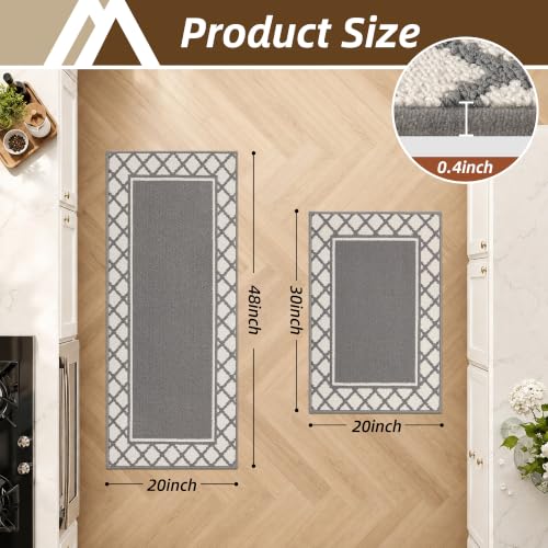 COSY HOMEER Washable Kitchen Rugs Sets of 2 Non-Slip Kitchen Mats,Grey - color: Grey, size: 20"x30" + 20"x48"