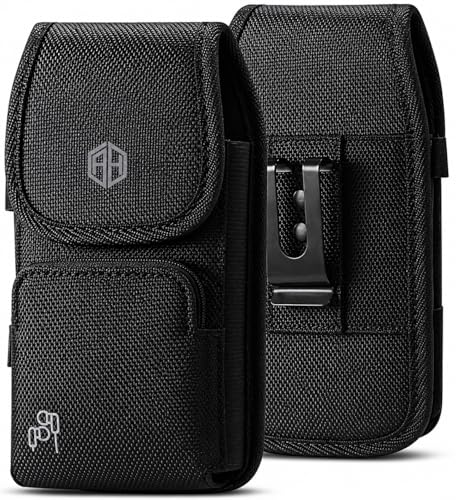 AH Military Grade Case w/Storage Pocket, Compatible w/iPhone 12 Pro Max iPhone 8 Plus,7 Plus iPhone16 Plus 16 Pro Cell Phone Nylon Belt Holster Carrying Bag Fits Phone w/Thick CASE (Large) - color: BLACK, size: Large (6.8 X 3.5 X 0.7 in)