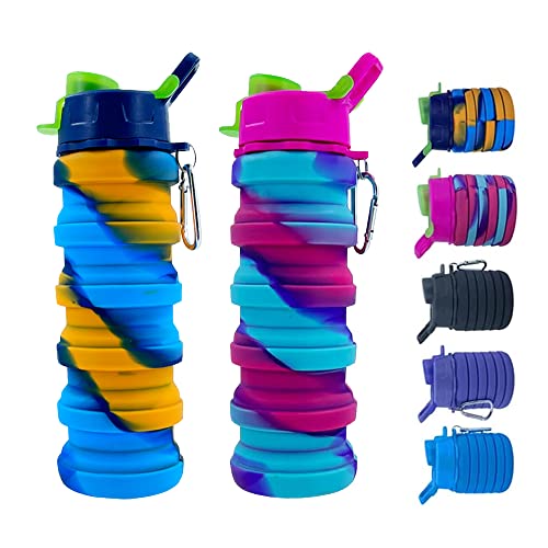 Collapsible Water Bottles 2 Pack 500ml (Yellow Camo+Rose Red) - color: Yellow Camouflage+Rose Red