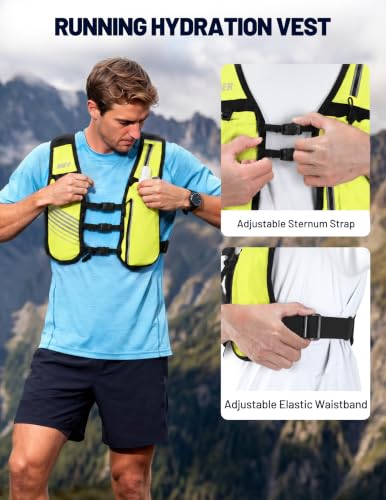 MIER Running Hydration Vest for Women Men, 500ml Soft Flask & Phone Holder - color: Neon Yellow, size: Medium-Large