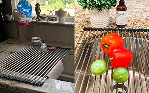 Ahyuan Roll up Dish Drying Rack Over The Sink Kitchen Roll up Sink Drying Rack Portable Dish Drainer Foldable Dish Drying Rack (Black, 20.5''X14'') - color: Black, size: Rectangle 20.5 inches x 14 inches