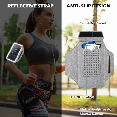 GUZACK Running Armband with Key Pockets & Card Slot, Up to 6.9", Medium - color: Gray, size: M