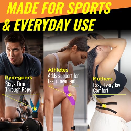 Kinesiology Tape, Elastic Latex-Free Sports and Athletic Support, 3 Rolls - color: Black-blue-pink