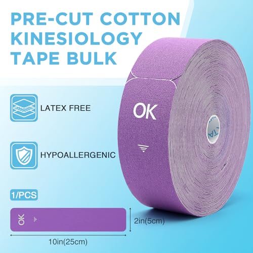 OK TAPE Kinesiology Tape 100 PCS Precut Elastic Strips Bulk 2inx10in/PCS - color: Purple, size: 100 PCS