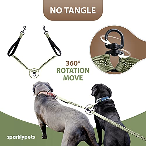 SparklyPets Hands Free Dual Dog Leash, Medium & Large (Olive Green) - color: Olive Green, size: 2 dogs M/L