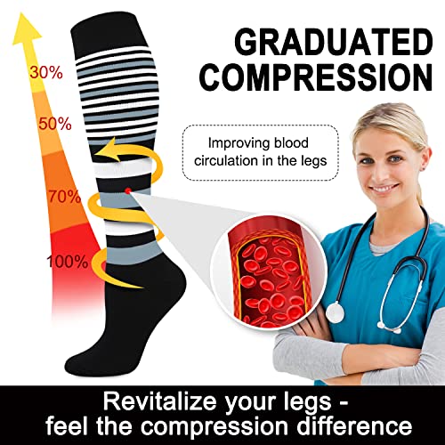 Aoliks 6 Pairs Compression Socks for Women & Nurses, Flying Knee High Socks - color: 020 A13-leopard/Gray/Black, size: Small-Medium