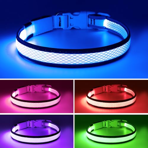 Flashseen LED Dog Collar, Light Up Dog Collar USB Rechargeable, Blue, L - color: Blue, size: Large