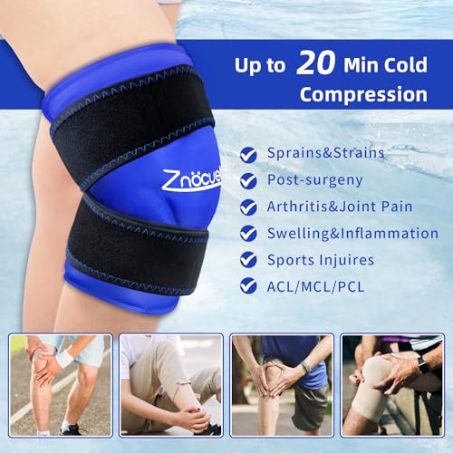 ZNÖCUETÖD Enhanced Knee Ice Pack Wrap for Pain Relief, Large Gel Ice Pack for Knee Leg Injuries Reusable with Cold Compression for Tendonitis, Arthritis, Swelling, Bruises, Surgery Recovery - color: Blue