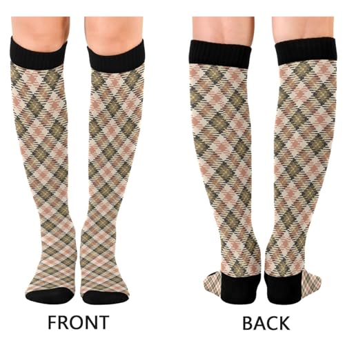 JUNZAN Buffalo Plaid Red Black Knee High Socks Compression Socks for Women Men Kid for Running Sports Nurse - color: Cream Pink Plaid