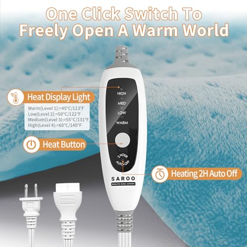SAROO Heating Pad for Back Pain Cramps Relief,12"×24",Sky Blue - color: Sky Blue