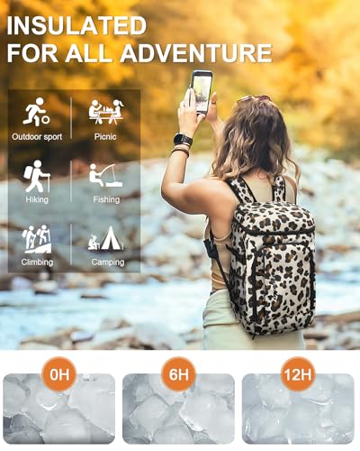 Capolo Cooler Backpack Insulated Leak Proof for Women Men Soft Cooler Bag - color: Leopard, size: 36 Cans