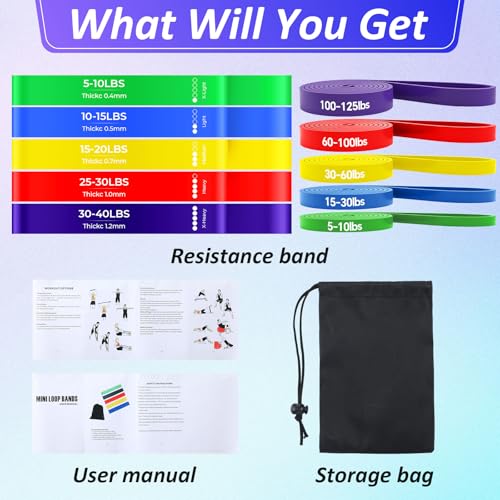 Resistance Bands for Working Out, 5 Levels Exercise Bands Set, Pull Up Assist Band for Strength Training, Stretching & Physical Therapy, Long Workout Band for Home Gym Fitness for Men and Women