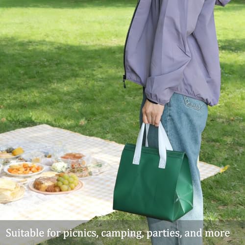 12Pcs Disposable Insulated Lunch Bags Thermal Cooler Bag for Food Delivery - color: Dark Green, size: 9.45"(H) x 9.45"(L) x 5.91"(W)