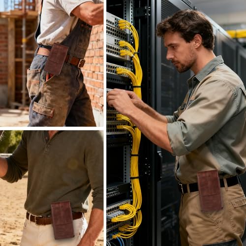 Cell Phone Pouch Leather Belt Holster Case Compatible with Samsung Galaxy S25/S24/S23/S22/S21/S20 Ultra, Cell Phone Belt Holder with Clip & Card Slots for Men Women Pouch Phone Sleeve Waist Bag, Brown - color: XXL(18*9.5*2 CM), size: Brown