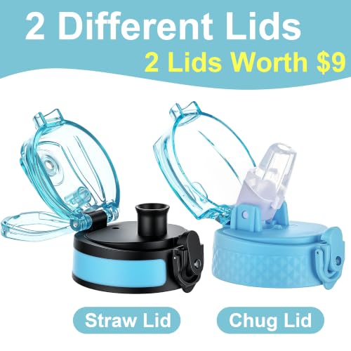 Oldley Insulated Water Bottle 12oz Kids Water Bottles with Straw, 2 Lids,Double Wall Vacuum Bottle, Blue - color: Blue, size: 12 Ounces