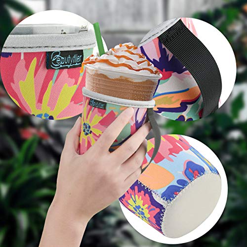Reusable Insulated Neoprene Iced Coffee Sleeve, Hot & Cold Drink Cooler Cover for 16-32oz Cups, Compatible with Starbucks/Dunkin/McDonalds, Durable Beverage Holder for Cold Soda, Multi-Pattern Options - color: Pattern1