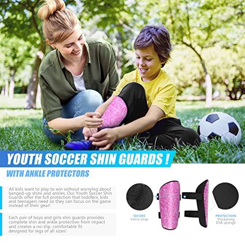 Shin Guards Soccer Youth Kids Boys Girls Toddler Shin Pads Child EVA Cushion Protection Reduce Shocks Injurie Calf Protective Gear Suitable for 4 5 6 7 8 9 10 11 12 Years Old - color: Pink, size: Medium