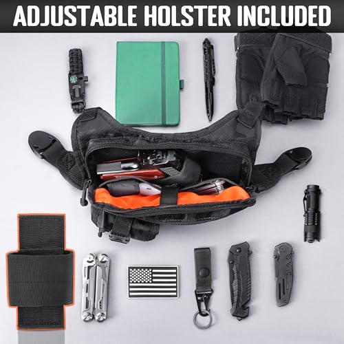 DEYACE Chest Bag for Men, Gun Vest Holster Fits Most Pistols, Adjustable EDC Tactical Chest Pack for Workouts Running Hiking