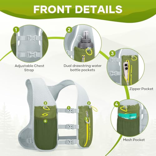 Maelstrom Running Vest, Lightweight Hydration Pack with 500ml Soft Flask - color: Green