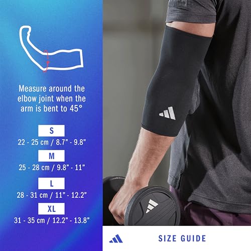 adidas Elbow Support Sleeve - Seamless and Smooth Elbow Support for Training, Competitions, and General Fitness - Ergonomic Design, Nylon Trim - Durable & Breathable - Black (Red Logo), Medium - size: Medium, style: adidas Elbow Support