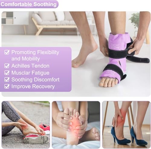 Relief Expert Ankle Ice Pack Wrap – Reusable Cold Gel Pack for Foot and Heel, Dual-Sided Design with Soft Plush Lining, Flexible Cold Compress for Achilles and Ankle Support, Pink - style: Purple-Pack 1