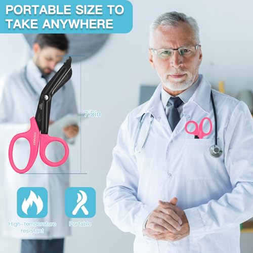 RISEMART 2 Pack Trauma Shears 7.5 Inches Stainless Steel Bandage Scissors - color: Pink+purple
