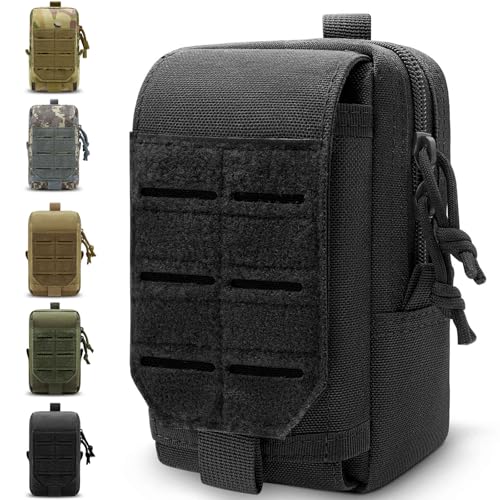 Molle Phone Pouch, 2 Piece 1000D Laser-Cut Tactical Small Molle Admin Pouch, Hook & Loop Heavy Duty Belt Molle Pouches for Belt Backpack Vest - color: 1 Piece Black