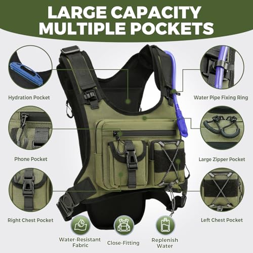 Criuage USA Patent Running Hydration Vest Backpack, Lightweight Chest Pack with 2.0L Water Bladder Bag Daypack for Hiking Running Cycling Race Marathon for Women Men - color: Olive
