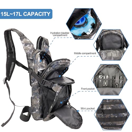 Tactical Hydration Backpack 2L Water Bladder - Lightweight Durable Pack for Hiking, Running, Outdoor Adventures, Adjustable Straps & Leak-Proof Design - color: Urban Digital Camo