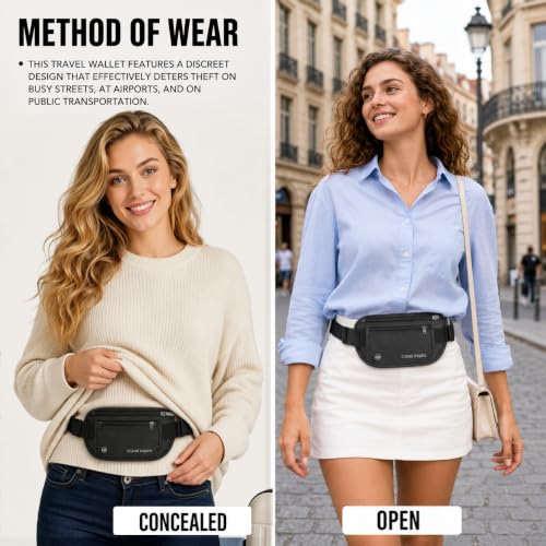 travel inspira RFID Hidden Money Belt Slim Anti Theft Travel Wallet - color: Black
