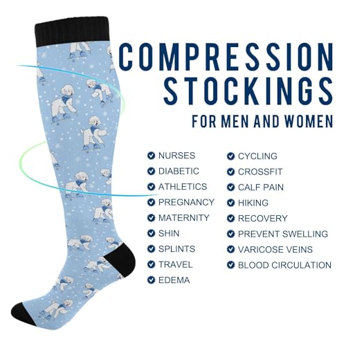 Snowflake Red Christmas Compression Sock for Women Men Funny Support Knee High Socks Running,Nurses,Travel - color: Poodle Dog