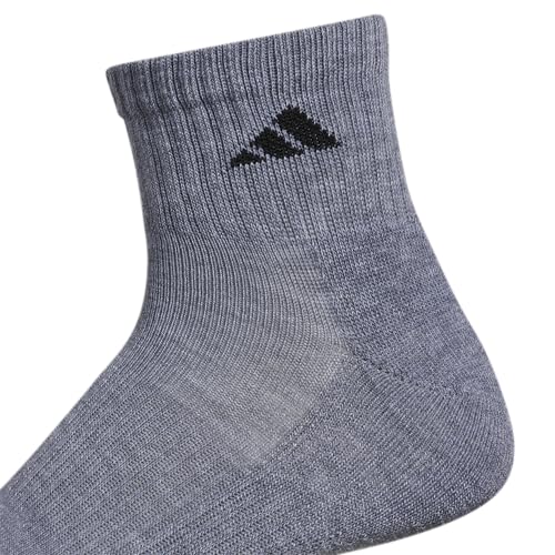 adidas Men's Athletic Cushioned Quarter Ankle Socks 6 Pairs - color: Heather Grey/Black, size: Large