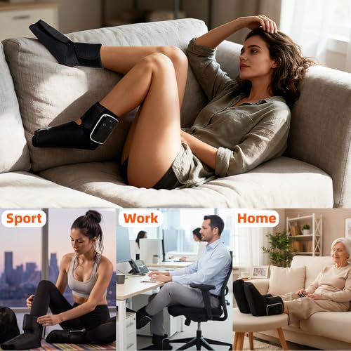 Cordless Air Compression Foot and Ankle Massager with Heat, 2 Pack - color: Black-2pc