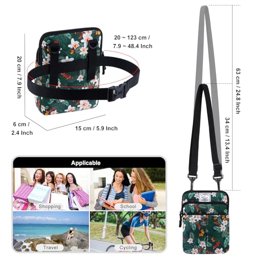 KAMO Multifunction Phone Waist Bag - Diagonal Crossbody Purse for Women & Men - color: Dark green-Yellow flower