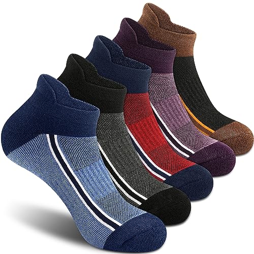 Gonii Men's Running Athletic Ankle Socks - Thick Cushioned Low Cut Socks - color: 5 Pairs Multicolor, size: 6-9