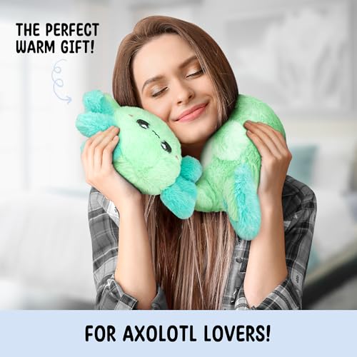Axolotl Unscented 2Lbs Heating Pad for Neck Shoulders and Back Wrap Microwavable, Heatable 22.5" Cute Warm Stuffed Animals Neck Warmer - Axolotl Gifts for Women Girls and Kids - color: Mint Axolotl Neck Wrap