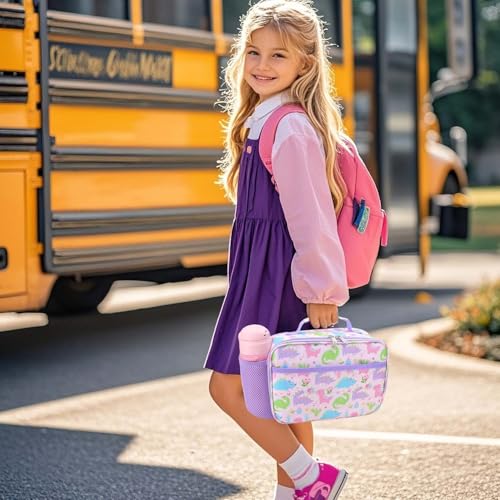RHCPFOVR Kids Lunch Bag - Insulated Lunch Box for Boys Girls,Washable Lunch Bag and Reusable Toddler Leak-proof Lunchbox for School and Daycare - color: Purple Dinosaur