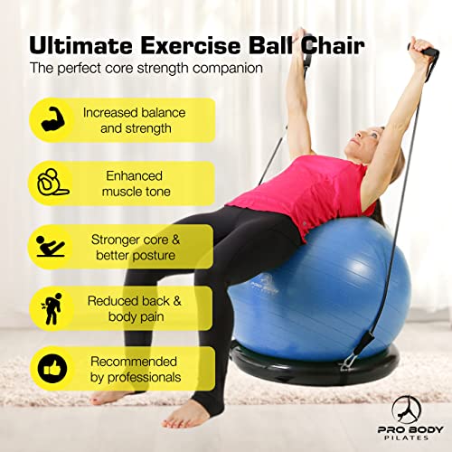 ProBody Pilates 14" Magic Circle, 9" Mini Exercise Ball and a 65 cm Yoga Ball with Base and Bands (3pcs) Bundle for Stability, Barre, Yoga, Core Training and Physical Therapy