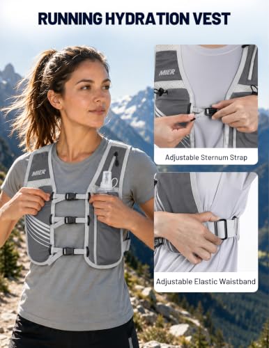 MIER Running Hydration Vest for Women Men, 500ml Soft Flask & Phone Holder - color: Dark Gray, size: Medium-Large