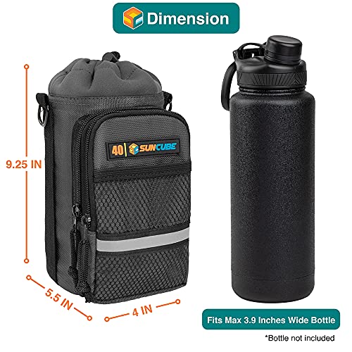 SUN CUBE Insulated Water Bottle Carrier Bag with Strap, Crossbody Sling - color: Gray, size: 40 oz