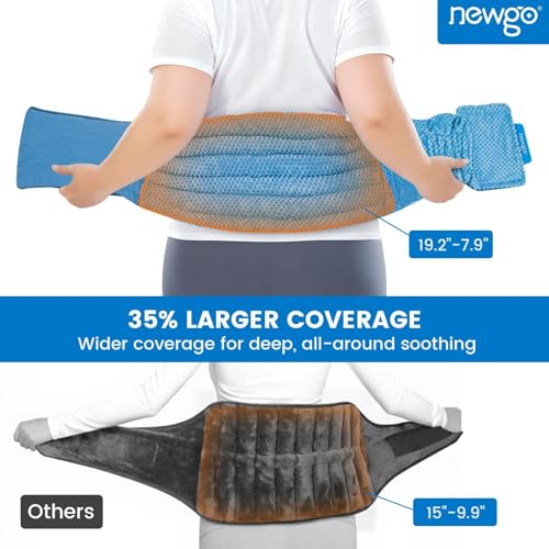 NEWGO Microwavable Heating Pad for Back Pain Relief, Moist Heat Therapy Back Wrap for Waist, Lower Lumbar, Stomach and Shoulder, Warm Compress Pack for Muscle Spasms Sore, Slipped Discs