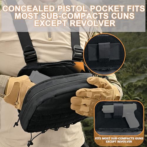 Chest Rig with Concealed Pistol Holster, Chest Bag for Men,Molle EDC Tactical Vest Chest Pack for Running Outdoor - color: Black