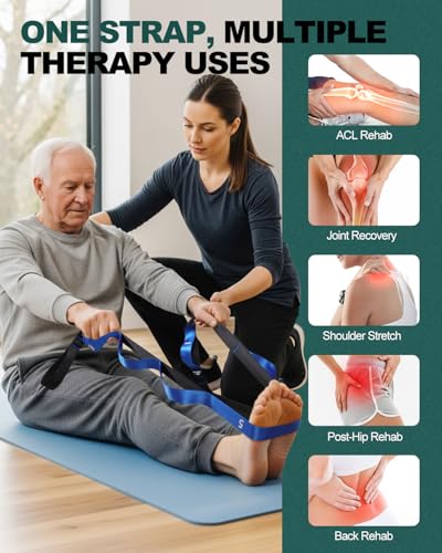 Trideer Stretching Strap with Loops, Yoga Strap, Stretch Bands for Exercise - color: Blue/75"x1"