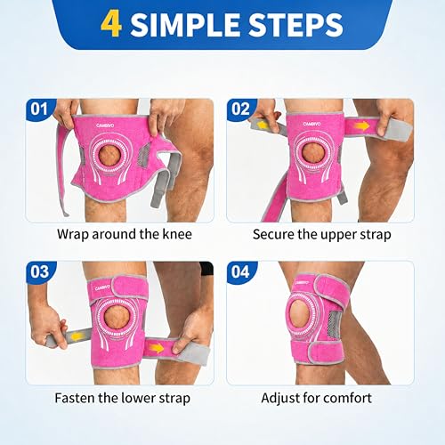CAMBIVO Knee Brace with Side Stabilizers & Gel Pad, Open Patella Adjustable - color: Hot Pink, size: Medium