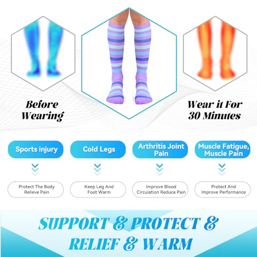 IRAMY Compression Socks Women Ankle Support Gradient Compression Wicking Moisture Knee High Socks 3 Packs - color: Black/White+black/Blue+dark Blue-3 Packs, size: X-Large