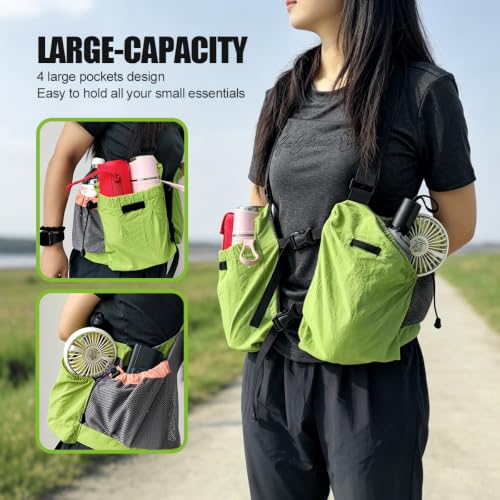 Lightweight Hiking Vest Bag, Multi‑Pocket Adjustable Running Chest Pack, Utility Outdoor Vest Pouch for Women, Men & Kids - color: Green
