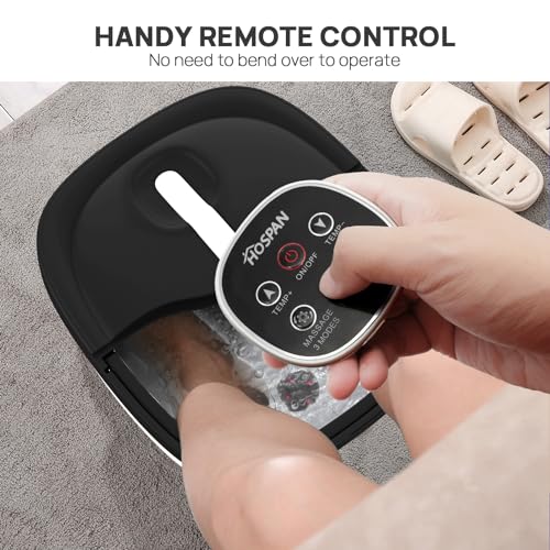 Collapsible Foot Spa Electric Rotary Massage with Heat, Bubble, Remote - color: Black