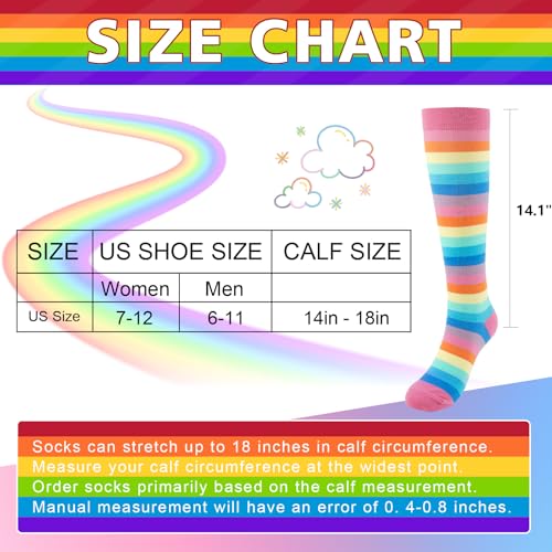 Junely Compression Socks for Women Knee High Striped Polka Dot Stockings - color: Rainbow Pink