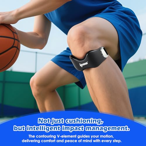 IPOW Silicone Patellar Tendon Support Strap Adjustable Non-Slip Patella Band Support Knee Brace for Hiking, Running, Jumpers Knee, Tendonitis, Basketball, Squats - color: black 2025
