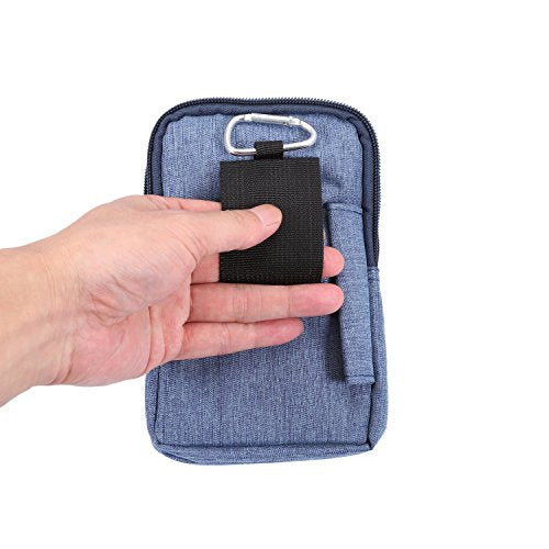 Small Cell Phone Holster with Belt Loop, Men Mobile Phone Belt Clip Pouch, Men's Bag Zippered Phone Belt Holder Phone Case with Clip Bumbag Protector Waist Pouch Wallet with Carabiner Hook Belt Loop - color: Blue